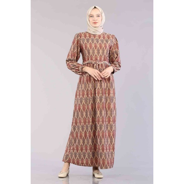 Tekbir 20358 Dress Leaf Pattern