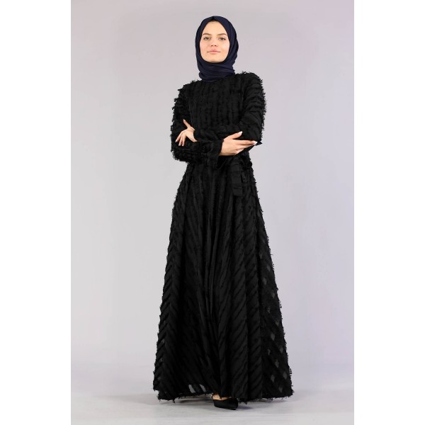 Tekbir Fringed Dress Black