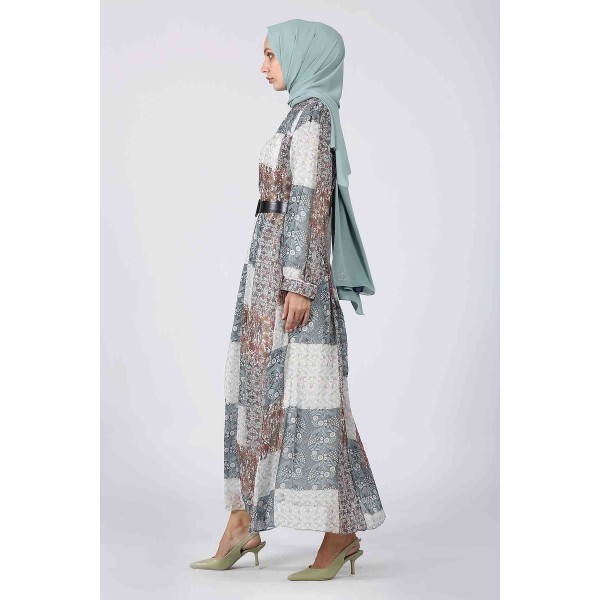 Tekbir Revival Square Block Floral Dress