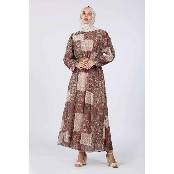 Tekbir Revival Square Block Floral Dress