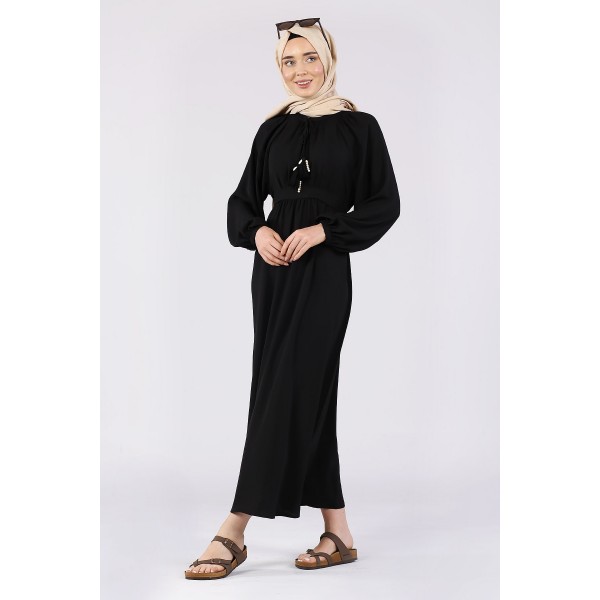 Tekbir Ikoll Tasseled Neck Belted Dress