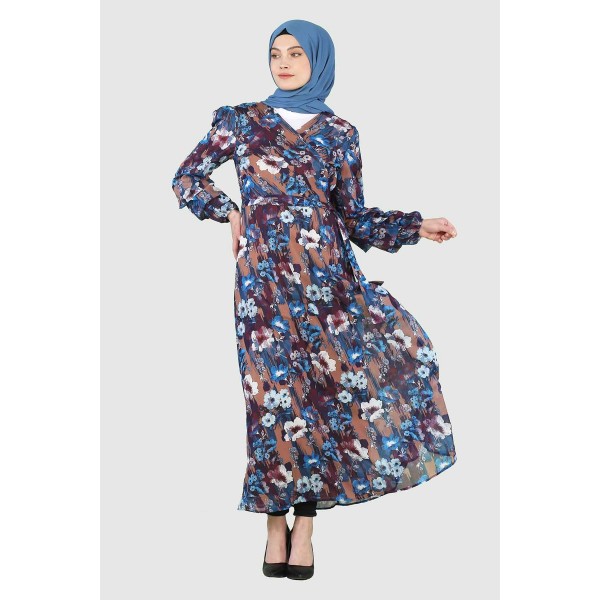 Tekbir Collar Detailed Floral Dress