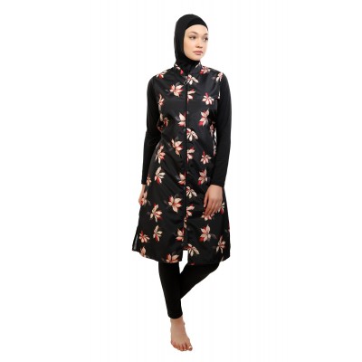 Mayo Burkini Crocus Red Flowers Patterned Swimsuit Mayo Burkini Crocus Red Flowers Patterned Swimsuit