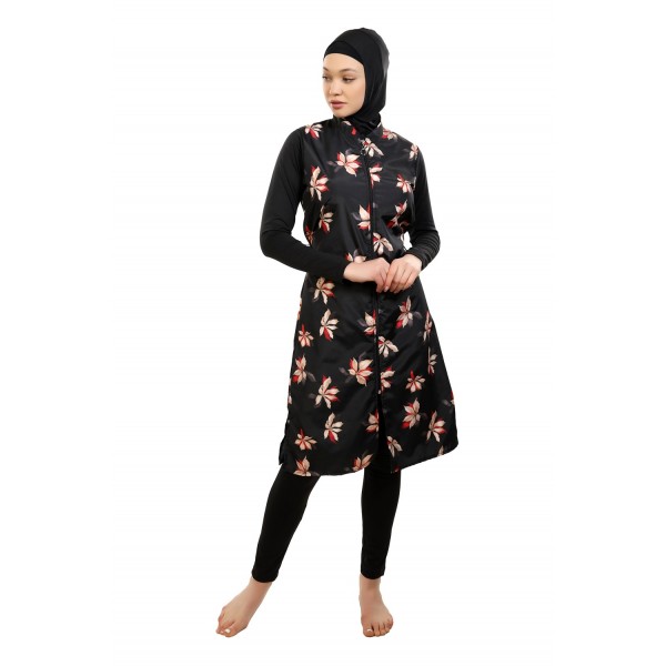 Mayo Burkini Crocus Red Flowers Patterned Swimsuit