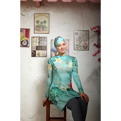 Mayo Burkini Leaf Design Swimsuit (2101 Gray) Mayo Burkini Leaf Design Swimsuit (2101 Gray)