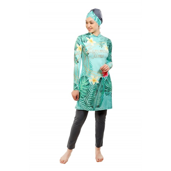 Mayo Burkini Leaf Design Swimsuit (2101 Gray)