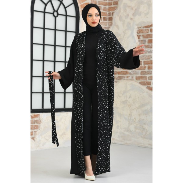 Filizzade Woman Unlined Open Front Garnish Abaya