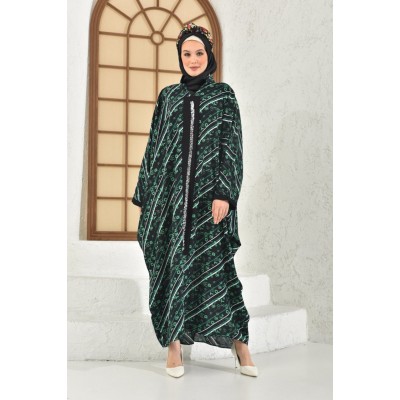 Abaya Striped Pattern Front Garnish Detailed  Abaya Striped Pattern Front Garnish Detailed