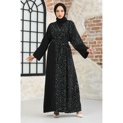 Filizzade Woman Unlined Open Front Garnish Abaya Filizzade Woman Unlined Open Front Garnish Abaya