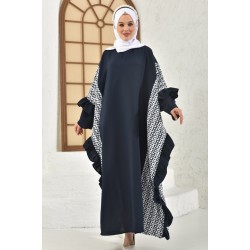 Filizzade Woman Abaya Unlined - Crew neck and Frill Detailed Filizzade Woman Abaya Unlined - Crew neck and Frill Detailed