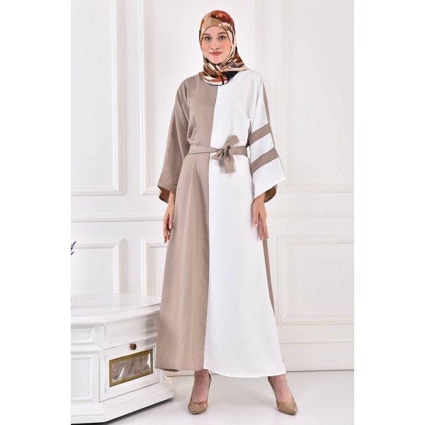 Filizzade Woman Crew neck Belted Loose Abaya