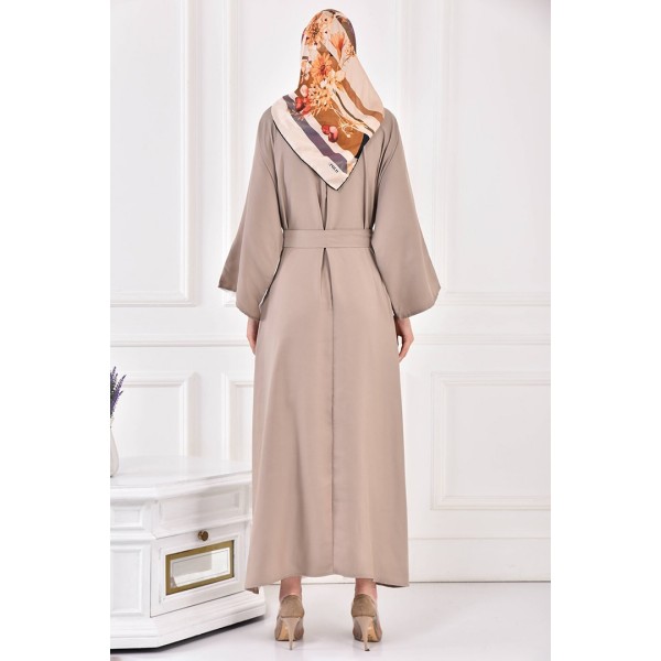 Filizzade Woman Crew neck Belted Loose Abaya