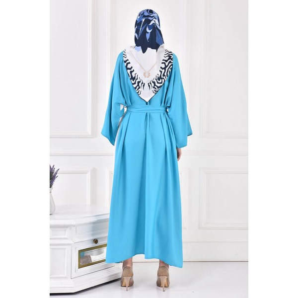 Filizzade Woman Crew neck Belted Loose Abaya