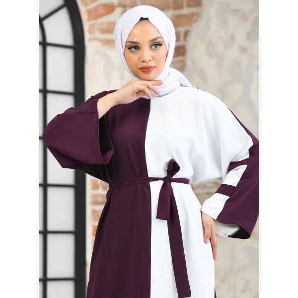 Filizzade Woman Crew neck Belted Loose Abaya