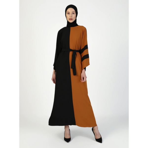 Filizzade Woman Crew neck Belted Loose Abaya