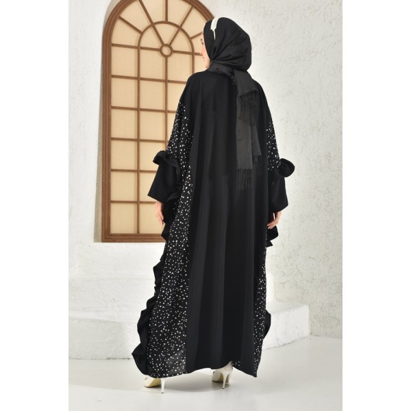 Filizzade Woman Abaya Unlined - Crew neck and Frill Detailed