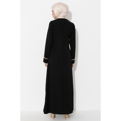 Filizzade Woman Abaya Unlined Crew neck Sequin Detailed  Filizzade Woman Abaya Unlined Crew neck Sequin Detailed