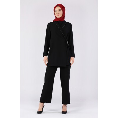 طقم نسائي ربطة عنق جانبية مخططة من Tekbir Stone طقم نسائي ربطة عنق جانبية مخططة من Tekbir Stone