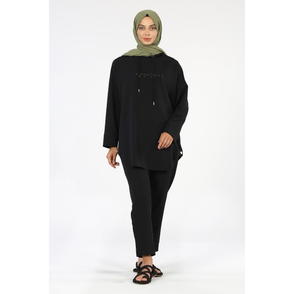 Tekbir Embroidered Snap Snap Suit Black