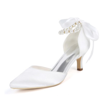 Wedding Shoes Women's Silky Satin Stiletto Heel Pumps With Bowknot Imitation Pearl Wedding Shoes Women's Silky Satin Stiletto Heel Pumps With Bowknot Imitation Pearl
