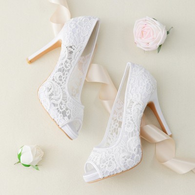 Wedding Shoes Women's Lace Stiletto Heel Peep Toe Platform Sandals Wedding Shoes Women's Lace Stiletto Heel Peep Toe Platform Sandals