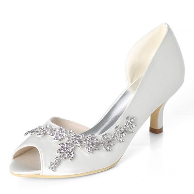 Wedding Shoes Women's Silky Satin Stiletto Heel Peep Toe Pumps With Rhinestone Wedding Shoes Women's Silky Satin Stiletto Heel Peep Toe Pumps With Rhinestone