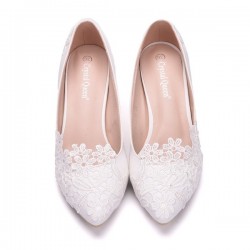 أحذية الزفاف المرأة Leatherette منخفض الكعب مضخات اعلي القدم مع خياطة الدانتيل