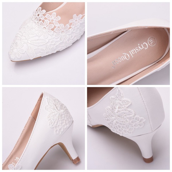 Wedding Shoes Women's Leatherette Low Heel Closed Toe Pumps With Stitching Lace