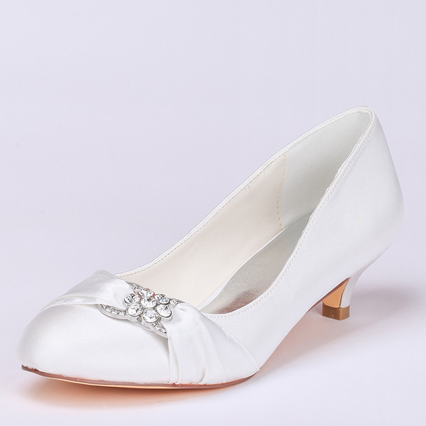 Wedding Shoes Women's Satin Stiletto Heel Closed Toe Pumps With Rhinestone