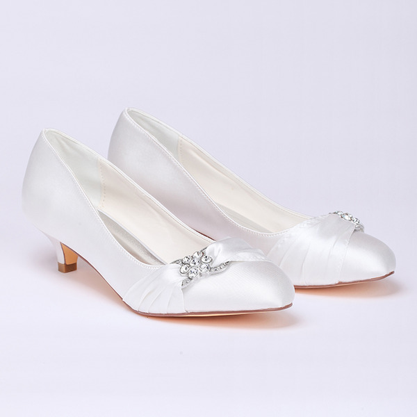 Wedding Shoes Women's Satin Stiletto Heel Closed Toe Pumps With Rhinestone