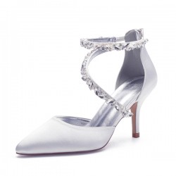 Wedding Shoes Women's Satin Stiletto Heel Sandals With Rhinestone Zipper