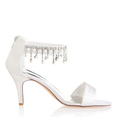 Wedding Shoes Women's Silky Satin Stiletto Heel Peep Toe Pumps Sandals With Tassel Wedding Shoes Women's Silky Satin Stiletto Heel Peep Toe Pumps Sandals With Tassel