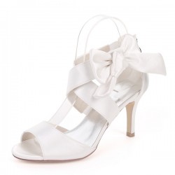 أحذية الزفاف المرأة Silky الساتان Stiletto كعب مضخات الصنادل مع Bowknot