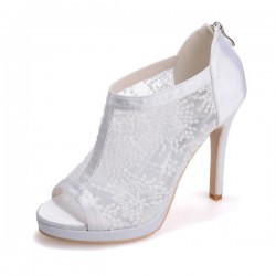 Wedding Shoes Women's Lace Satin Stiletto Heel Peep Toe Platform Sandals 