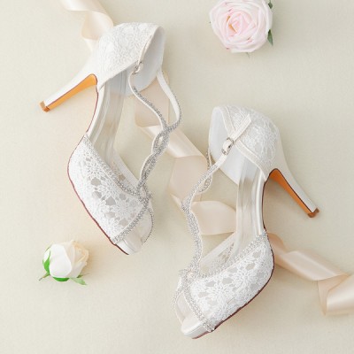 Wedding Shoes Women's Lace Silky Satin Stiletto Heel Peep Toe Platform Pumps Wedding Shoes Women's Lace Silky Satin Stiletto Heel Peep Toe Platform Pumps