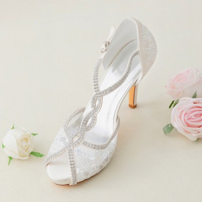 Wedding Shoes Women's Lace Silky Satin Stiletto Heel Peep Toe Platform Pumps Wedding Shoes Women's Lace Silky Satin Stiletto Heel Peep Toe Platform Pumps