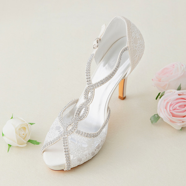 Wedding Shoes Women's Lace Silky Satin Stiletto Heel Peep Toe Platform Pumps