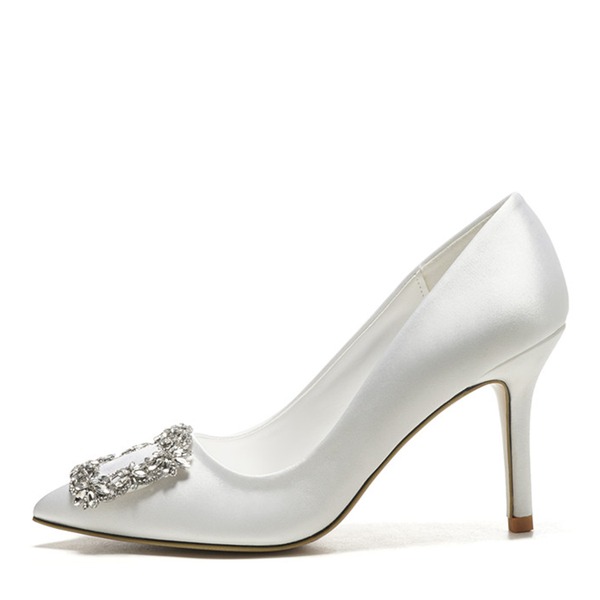 Wedding Shoes Women's Silk Stiletto Heel Closed Toe Pumps With Crystal