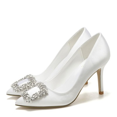 أحذية الزفاف المرأة الحرير Stiletto كعب مغلق مضخات إصبع القدم مع كريستال أحذية الزفاف المرأة الحرير Stiletto كعب مغلق مضخات إصبع القدم مع كريستال