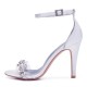 Wedding Shoes Women's Silky Satin Stiletto Heel Toe Pumps Sandals With Rhinestone