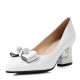 Wedding Shoes Women's Leatherette Low Heel Boots Closed Toe Pumps With Bowknot Pearl