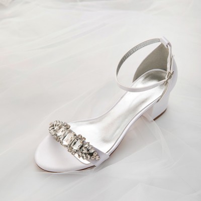 Wedding Shoes Women's Silky Satin Chunky Heel Peep Toe Sandals With Buckle Rhinestone Wedding Shoes Women's Silky Satin Chunky Heel Peep Toe Sandals With Buckle Rhinestone