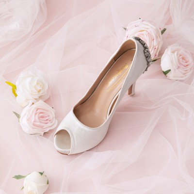 Wedding Shoes Women's Silky Satin Stiletto Heel Peep Toe Platform Pumps Wedding Shoes Women's Silky Satin Stiletto Heel Peep Toe Platform Pumps
