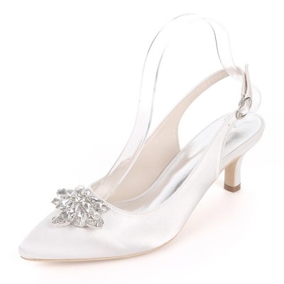 Wedding Shoes Women's Silky Satin Stiletto Heel Pumps With Buckle Rhinestone Wedding Shoes Women's Silky Satin Stiletto Heel Pumps With Buckle Rhinestone