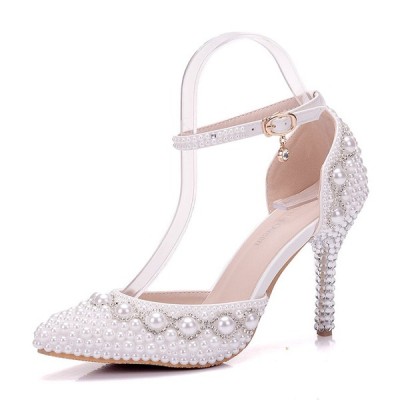 أحذية الزفاف المرأة Leatherette Stiletto كعب مغلق مضخات إصبع القدم مع بيرل راينستون أحذية الزفاف المرأة Leatherette Stiletto كعب مغلق مضخات إصبع القدم مع بيرل راينستون
