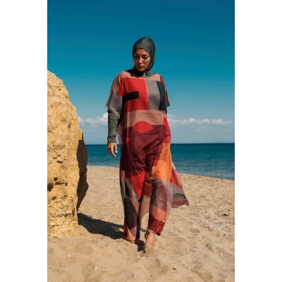 burkini cover Square Patterned Kaftan Kimono Pareo on Marina Hijab Swimsuit P2107 burkini cover Square Patterned Kaftan Kimono Pareo on Marina Hijab Swimsuit P2107