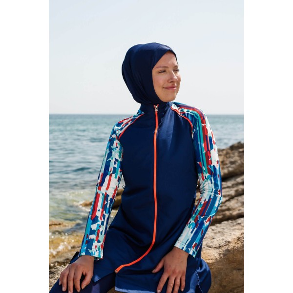 Mayo burkini Marina Navy Blue Women's Pattern Detailed Design Hijab Swimsuit M2267