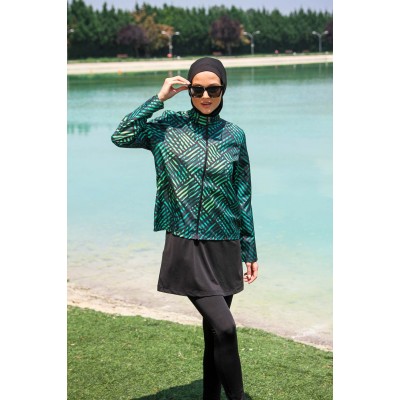 Mayo burkini Marina Black Women's Line Pattern Design Hijab Swimsuit M2273 Mayo burkini Marina Black Women's Line Pattern Design Hijab Swimsuit M2273
