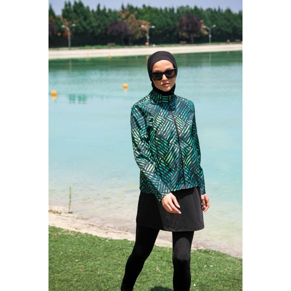 Mayo burkini Marina Black Women's Line Pattern Design Hijab Swimsuit M2273