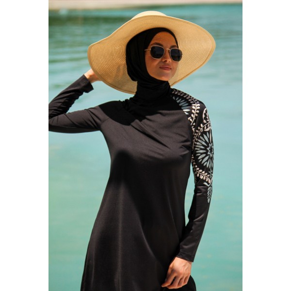 Mayo burkini Marina Women Black Pattern Detailed Design Hijab Swimsuit M2225